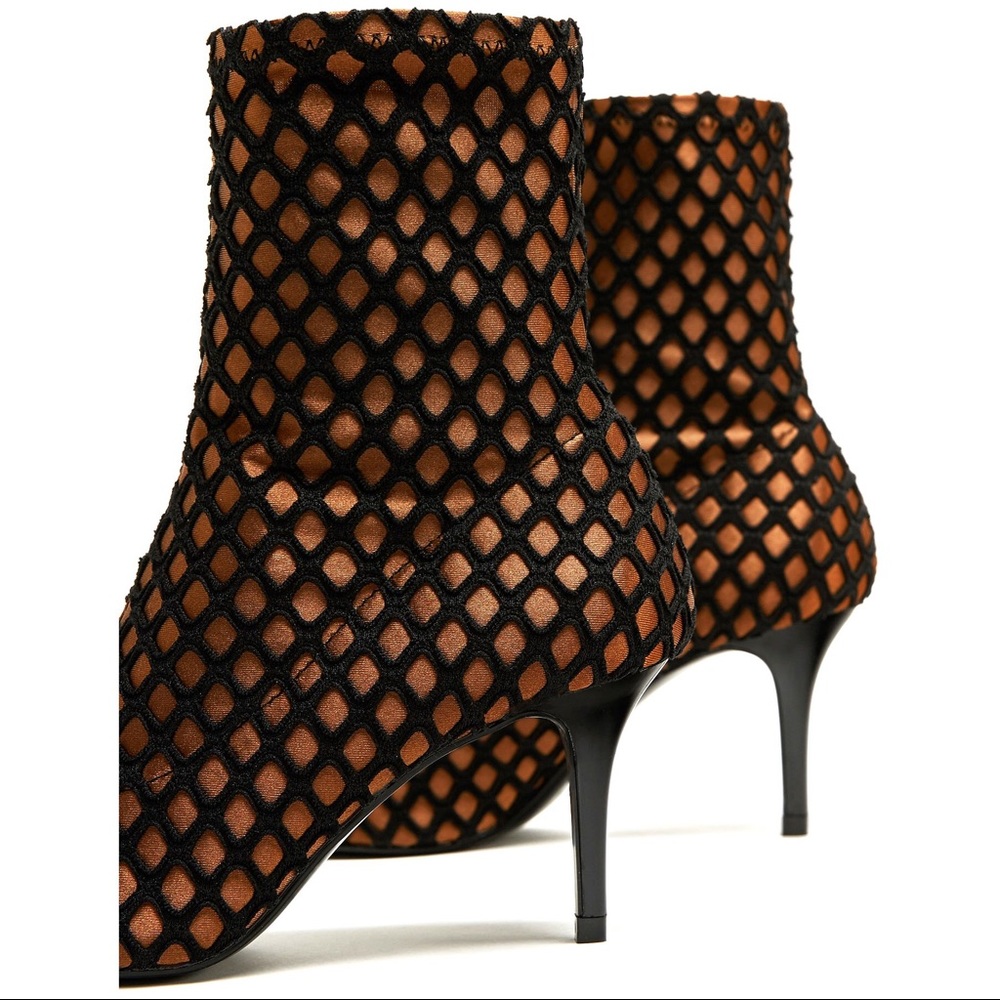 NWT Zara Black Bronze High Heel Mesh Ankle Boots - Picture 4 of 8